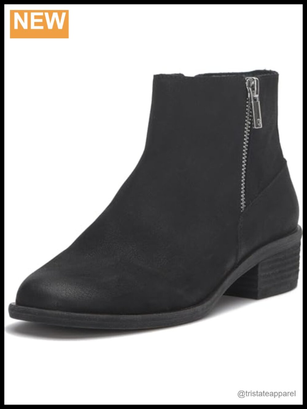 Women's Nubuck Leather Ankle Bootie Boots with Stacked Heel Almond Toe Zip